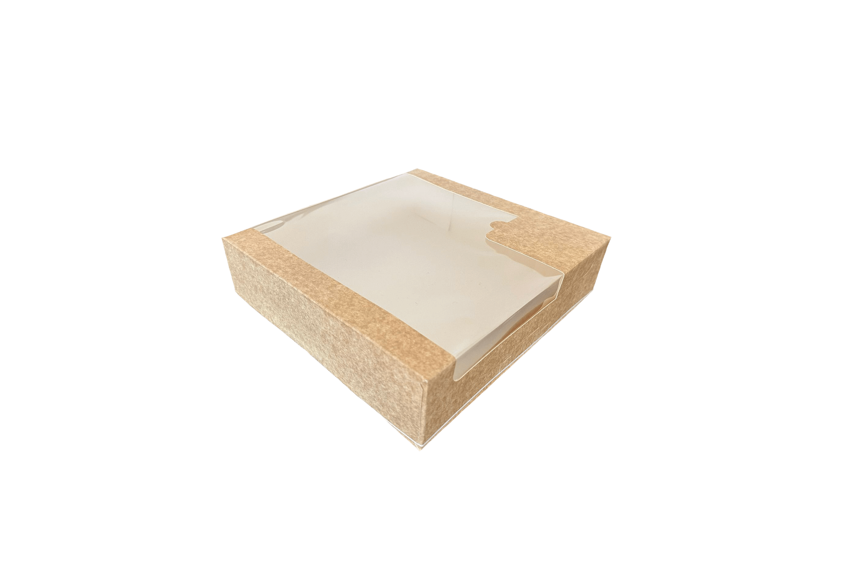 Cutii carton natur cu fereastra pentru prajituri 24 x 24 x H 6 cm, 50 buc/set